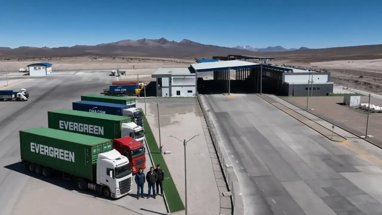 Evergreen container trucks at the Tambo Quemado border yard