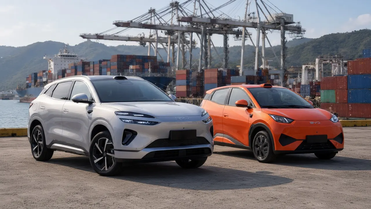 2026 BYD Sealion 06 EV and 2026 Seagull on the Manzanillo container apron
